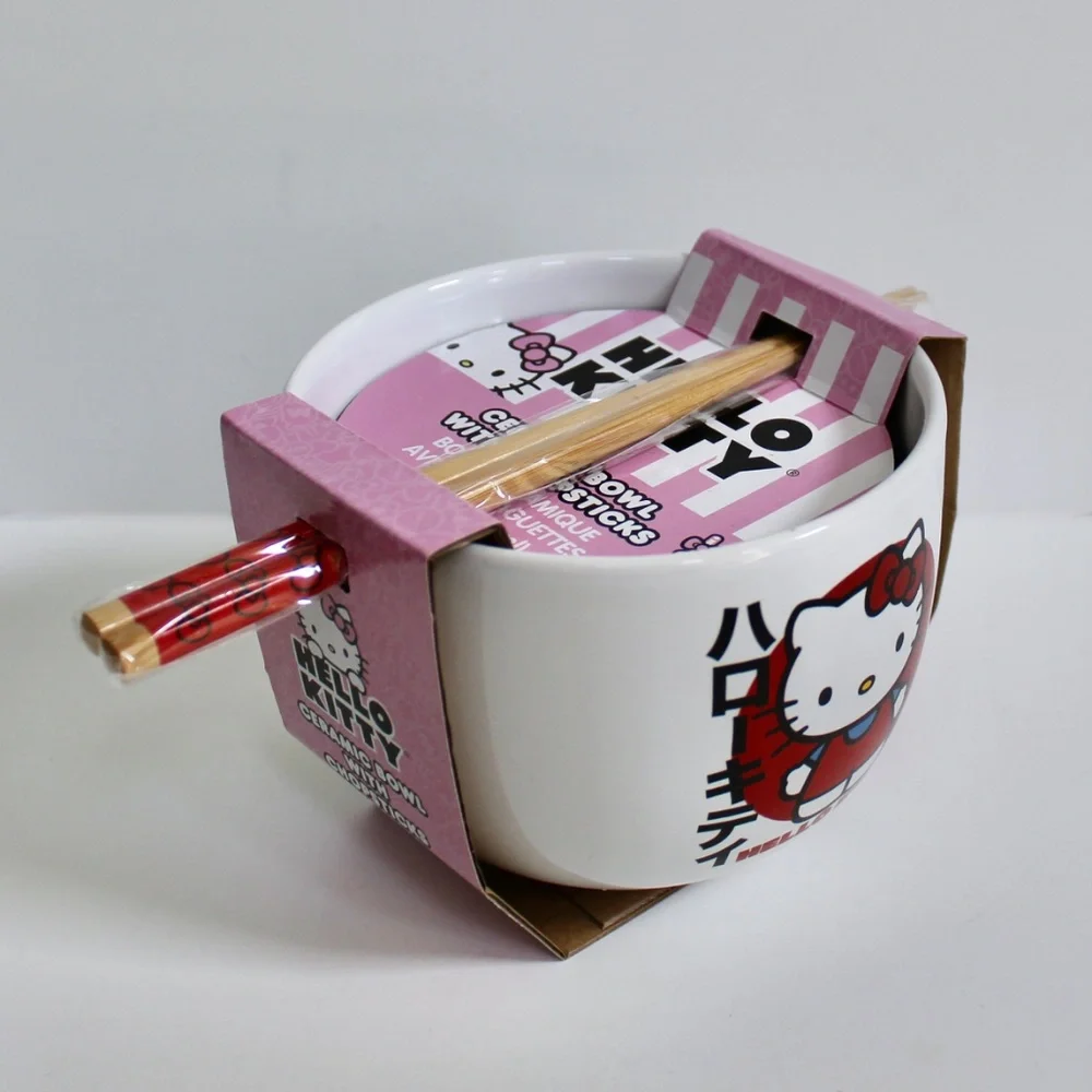 Sanrio Hello Kitty White Ceramic Ramen Noodle Bowl with Chopsticks